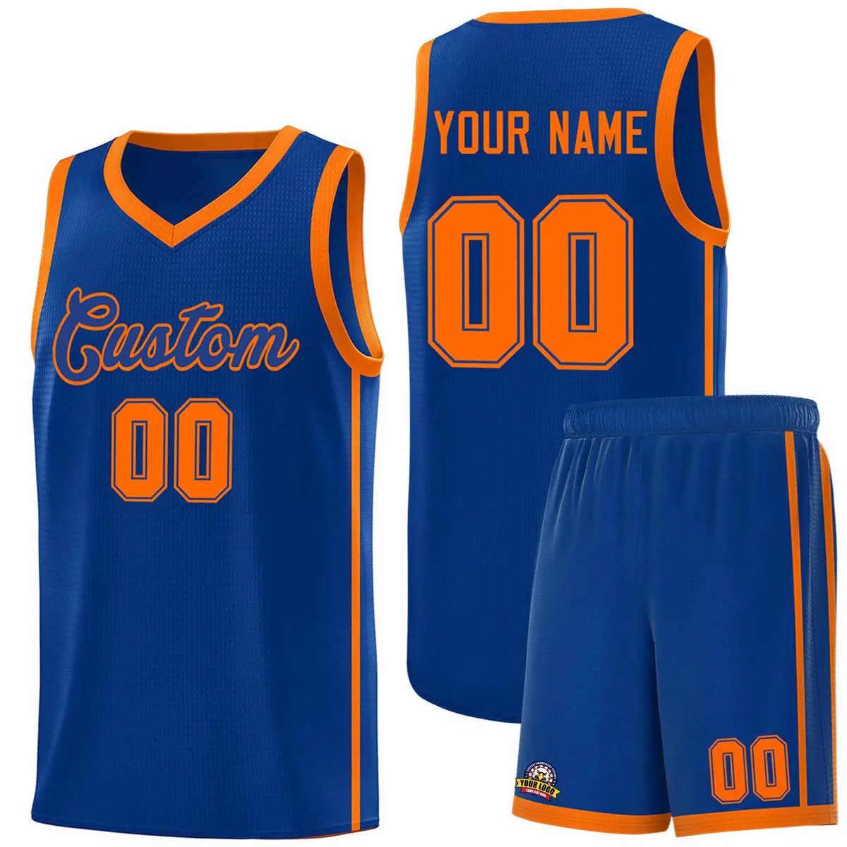 Royal Orange Side Two Bars Basketball Uniform Jersey