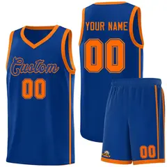 Royal Orange Side Two Bars Basketball Uniform Jersey