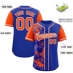 Royal Orange Split Graffiti Raglan Sleeve Baseball Jersey 2
