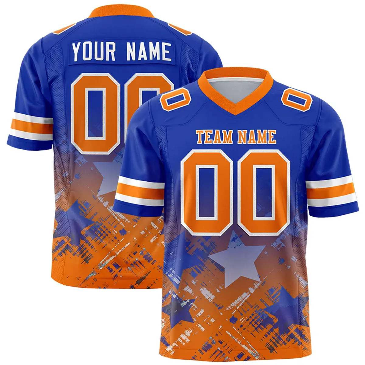Royal Orange Star Gradient Flag Football Jersey
