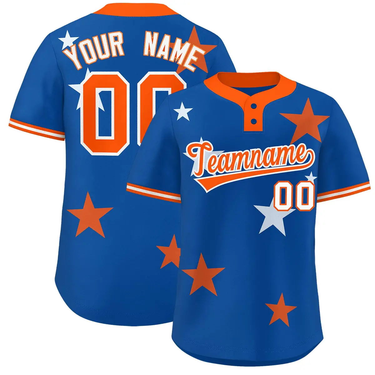 Royal Orange Star Graffiti Two-Button Baseball Jersey