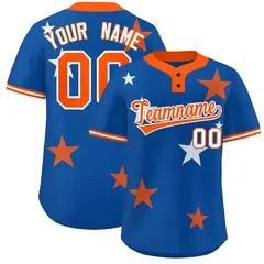Royal Orange Star Graffiti Two-Button Baseball Jersey