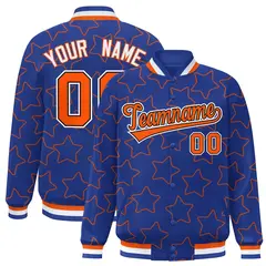 Royal Orange Star Pattern Varsity Letterman Baseball Jacket 1