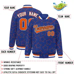 Royal Orange Star Pattern Varsity Letterman Baseball Jacket 2