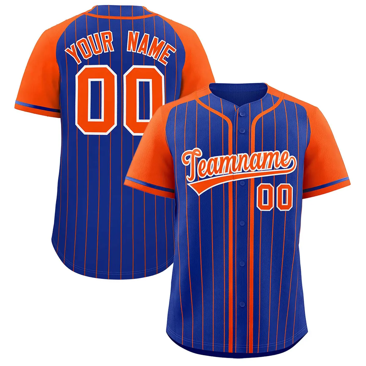 Royal Orange Stripe Raglan Sleeves Authentic Baseball Jersey