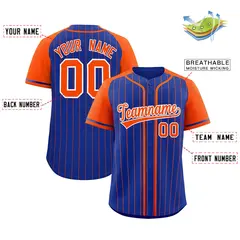 Royal Orange Stripe Raglan Sleeves Authentic Baseball Jersey 2