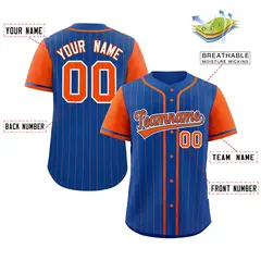 Royal Orange Stripe Raglan Sleeves Authentic Baseball Jersey 2
