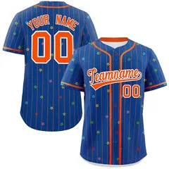 Royal Orange Stripe Star Pattern Authentic Baseball Jersey 1