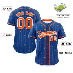 Royal Orange Stripe Star Pattern Authentic Baseball Jersey 2