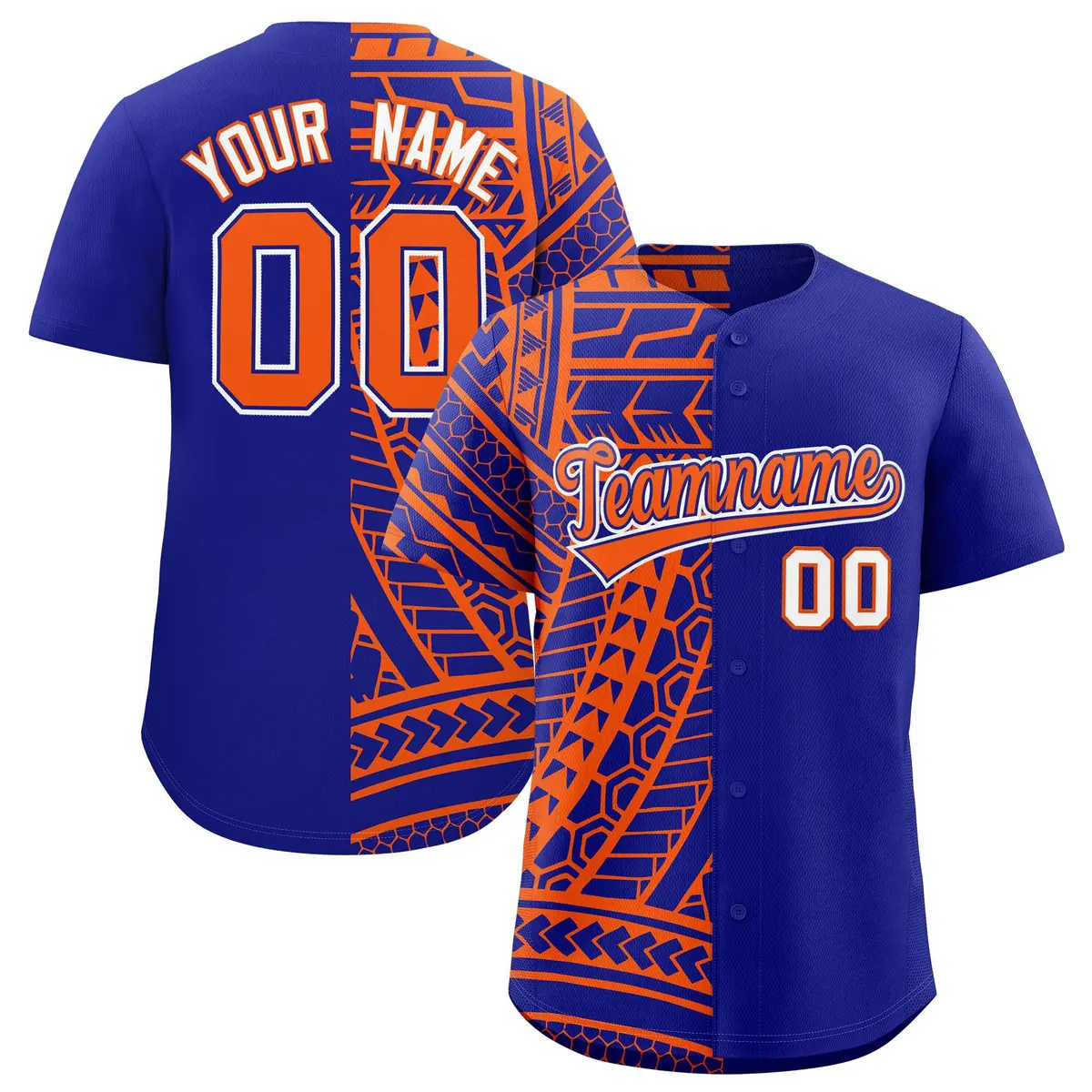 Royal Orange Tribal Split Baseball Jersey