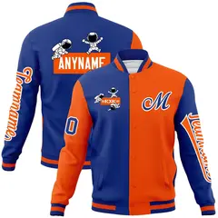 Royal Orange Two Tone Split Full-Snap Letterman Jacket Raglan Sleeves