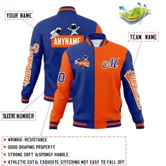 Royal Orange Two Tone Split Full-Snap Letterman Jacket Raglan Sleeves 4