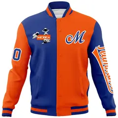 Royal Orange Two Tone Split Full-Snap Letterman Jacket Raglan Sleeves 5
