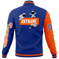Royal Orange Two Tone Split Full-Snap Letterman Jacket Raglan Sleeves 6