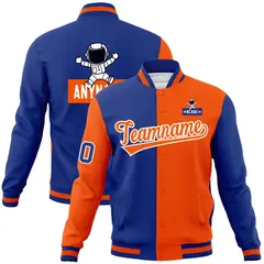 Royal Orange Two Tone Split Full-Snap Letterman Jacket Raglan Sleeves
