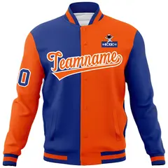 Royal Orange Two Tone Split Full-Snap Letterman Jacket Raglan Sleeves 5