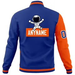 Royal Orange Two Tone Split Full-Snap Letterman Jacket Raglan Sleeves 6