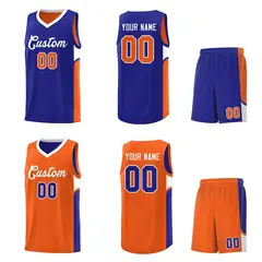 Royal Orange U-shaped Pattern Double Side Basketball Jersey 2