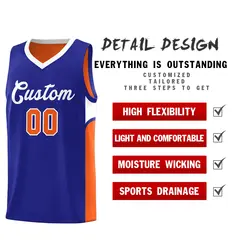 Royal Orange U-shaped Pattern Double Side Basketball Jersey 3