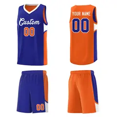 Royal Orange U-shaped Pattern Double Side Basketball Jersey 5