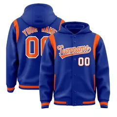 Royal Orange Varsity Full-Snap Letterman Shoulder Color Block Jacket Hoodie