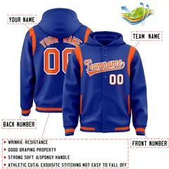 Royal Orange Varsity Full-Snap Letterman Shoulder Color Block Jacket Hoodie 4