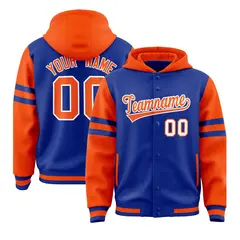 Royal Orange Varsity Letterman Hoodie Jacket Raglan Three Stripes 1