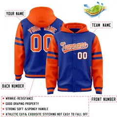 Royal Orange Varsity Letterman Hoodie Jacket Raglan Three Stripes 4