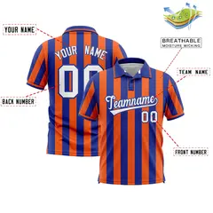 Royal Orange Vertical Stripes Performance Polo Shirt 2