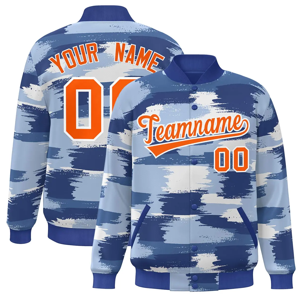 Royal Orange-White Camo Varsity Letterman Bomber Jacket