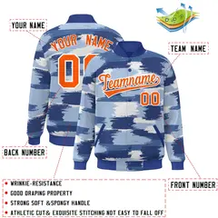 Royal Orange-White Camo Varsity Letterman Bomber Jacket 2