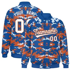 Royal Orange-White Camo Varsity Letterman Jacket