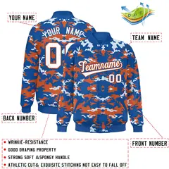 Royal Orange-White Camo Varsity Letterman Jacket 2