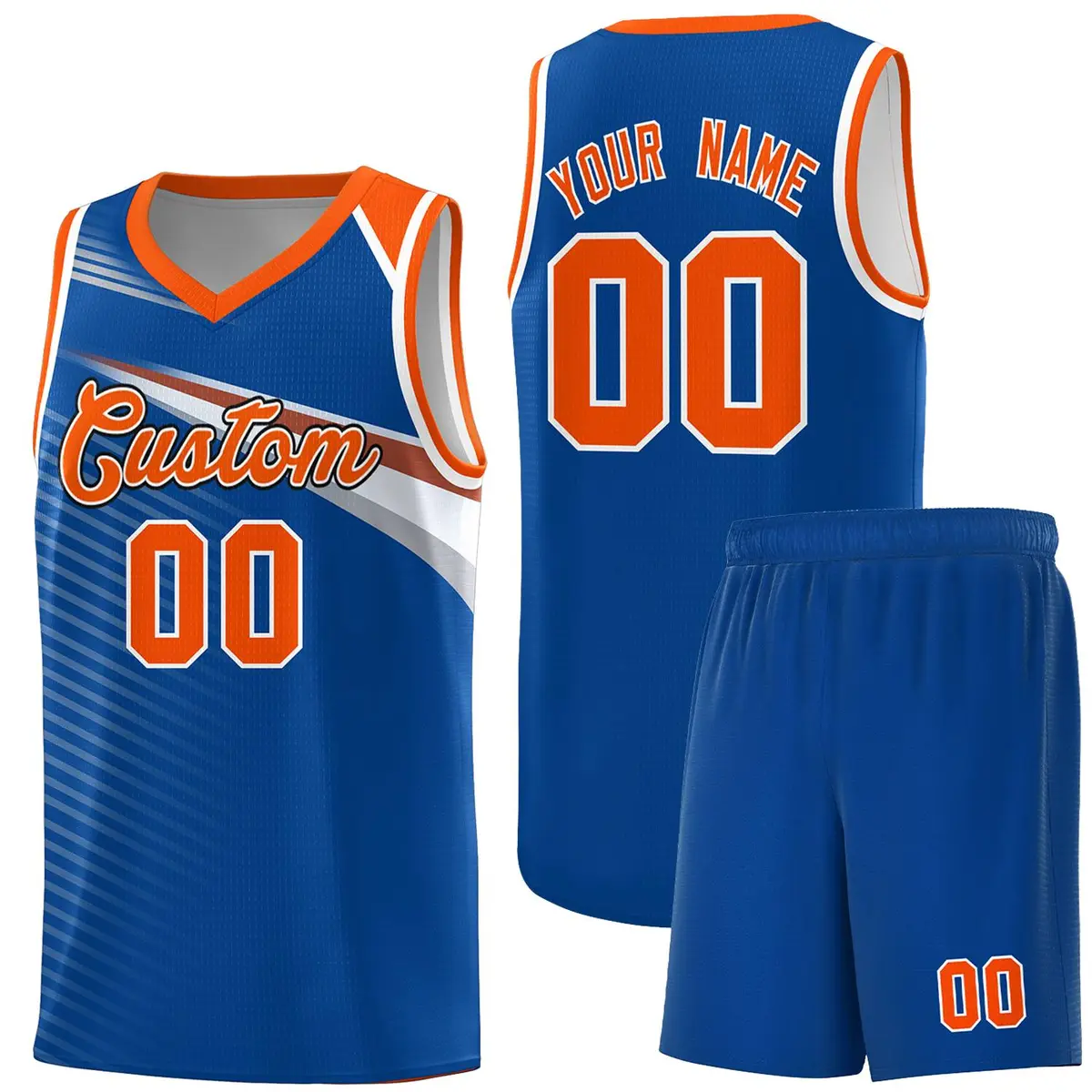 Royal Orange-White Chest Color Block Basketball Jersey