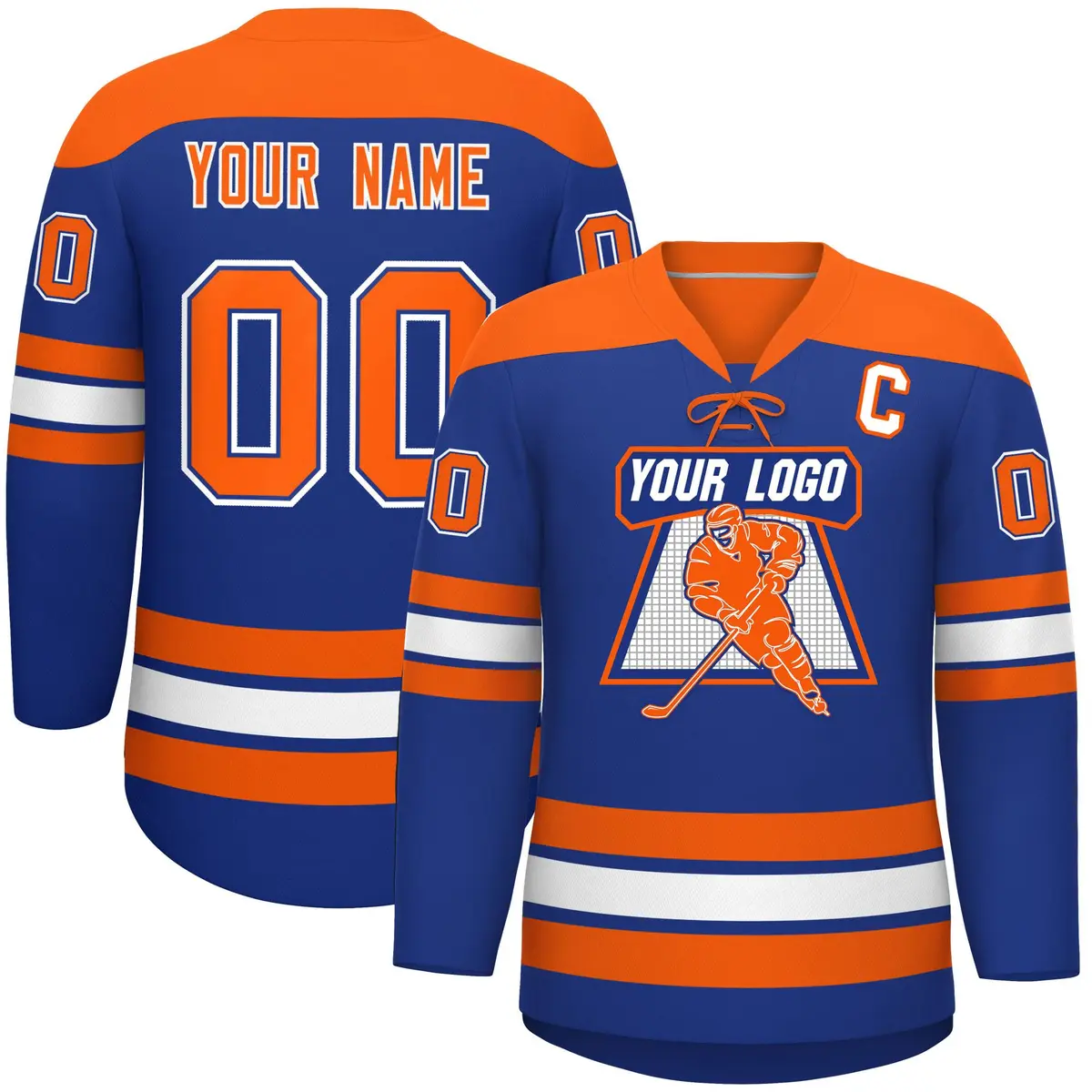 Royal Orange White Classic Lace-Up Neck Hockey Jersey