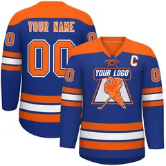 Royal Orange White Classic Lace-Up Neck Hockey Jersey 1