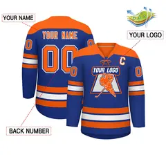 Royal Orange White Classic Lace-Up Neck Hockey Jersey 2