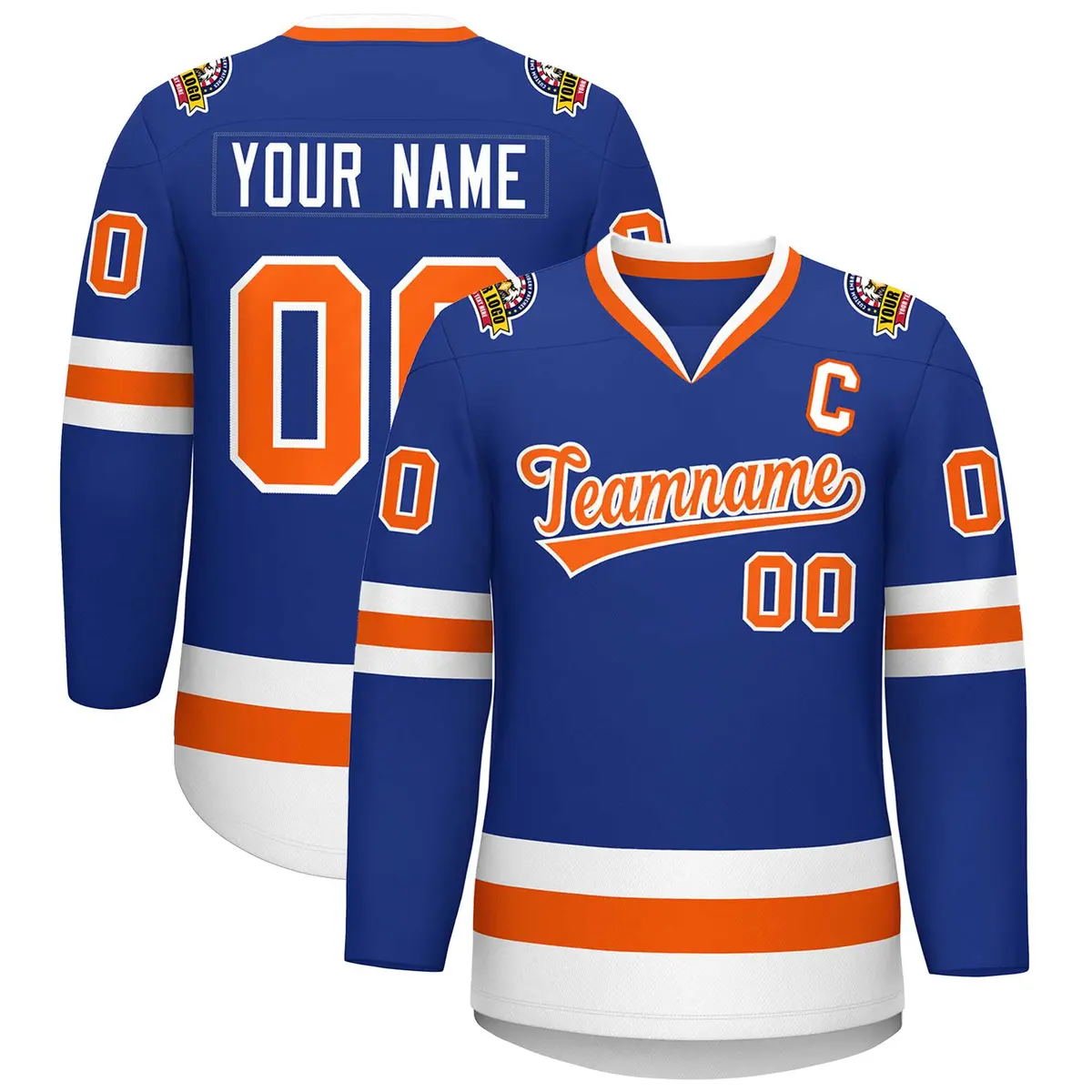Royal Orange-White Classic Style Hockey Jersey