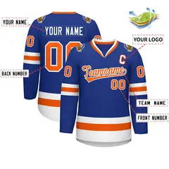 Royal Orange-White Classic Style Hockey Jersey 2