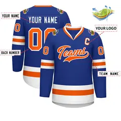 Royal Orange-White Classic Style Hockey Jersey 2