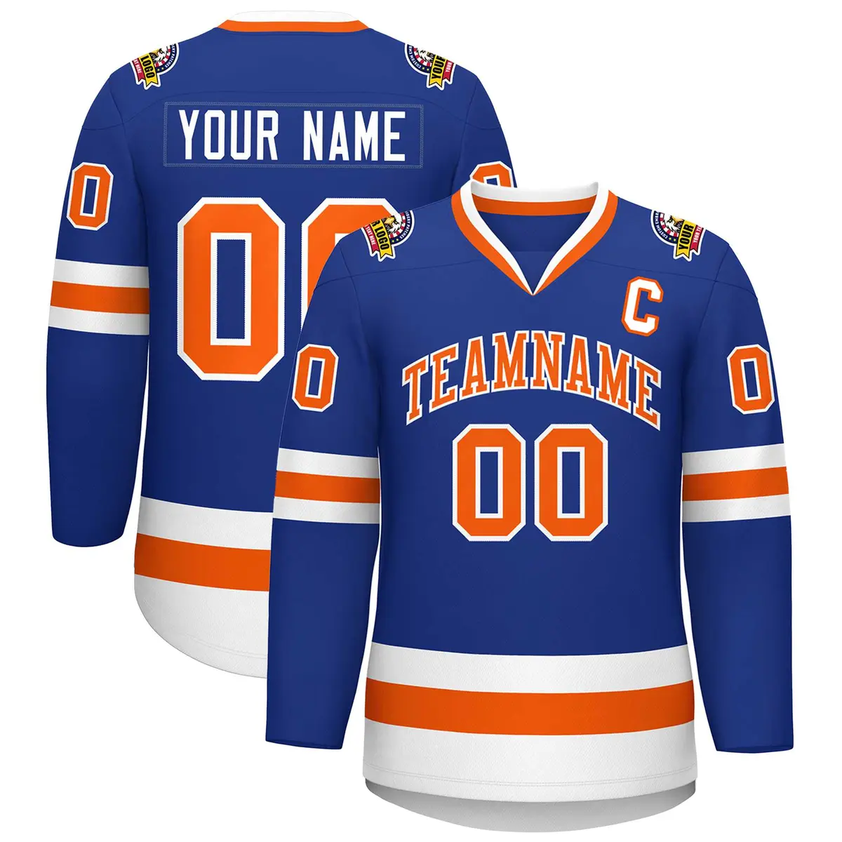 Royal Orange-White Classic Style Hockey Jersey