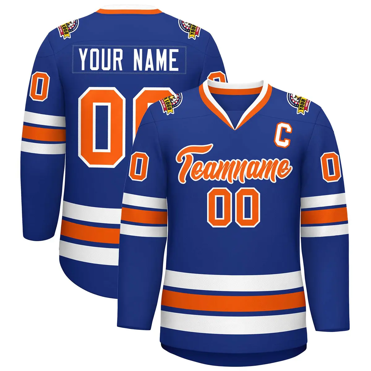 Royal Orange-White Classic Style Hockey Jersey