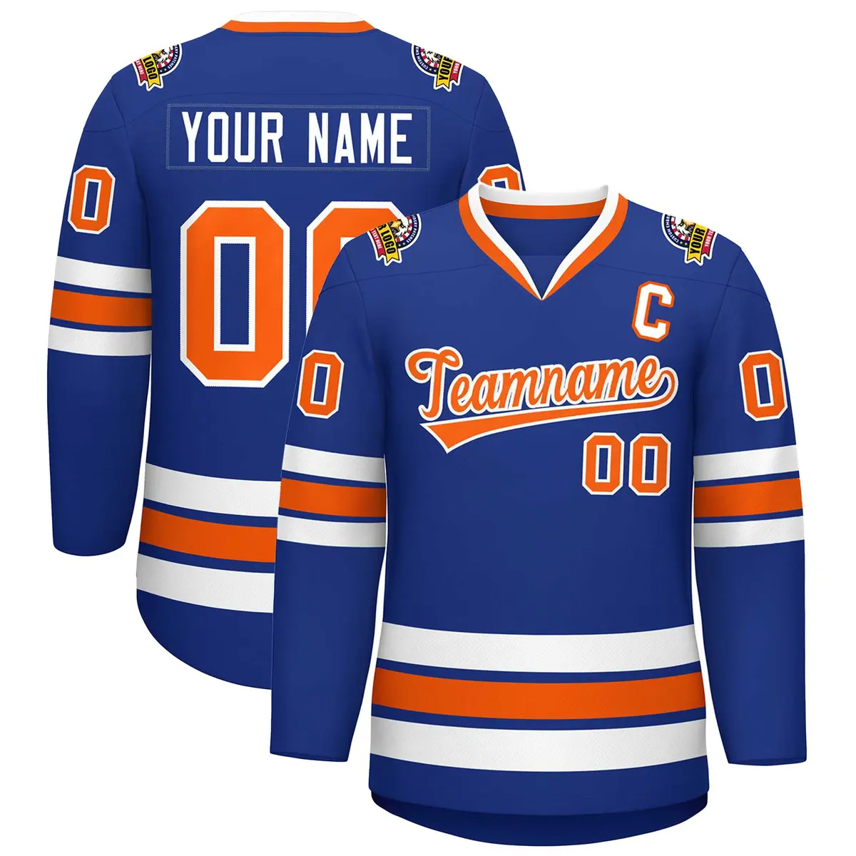 Royal Orange-White Classic Style Hockey Jersey