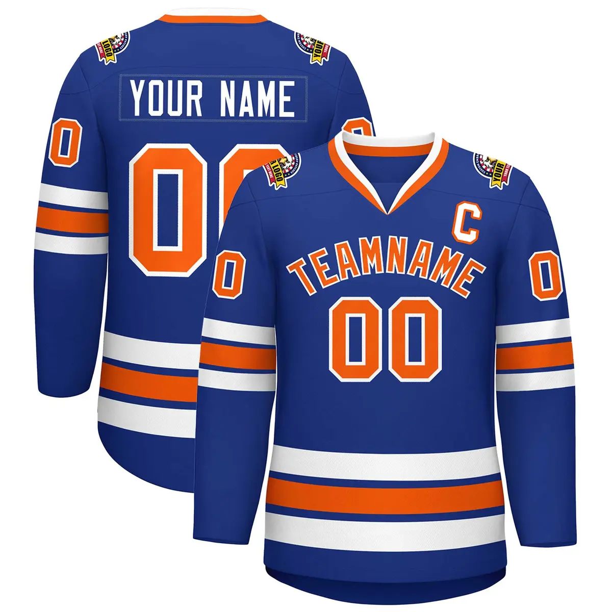 Royal Orange-White Classic Style Hockey Jersey