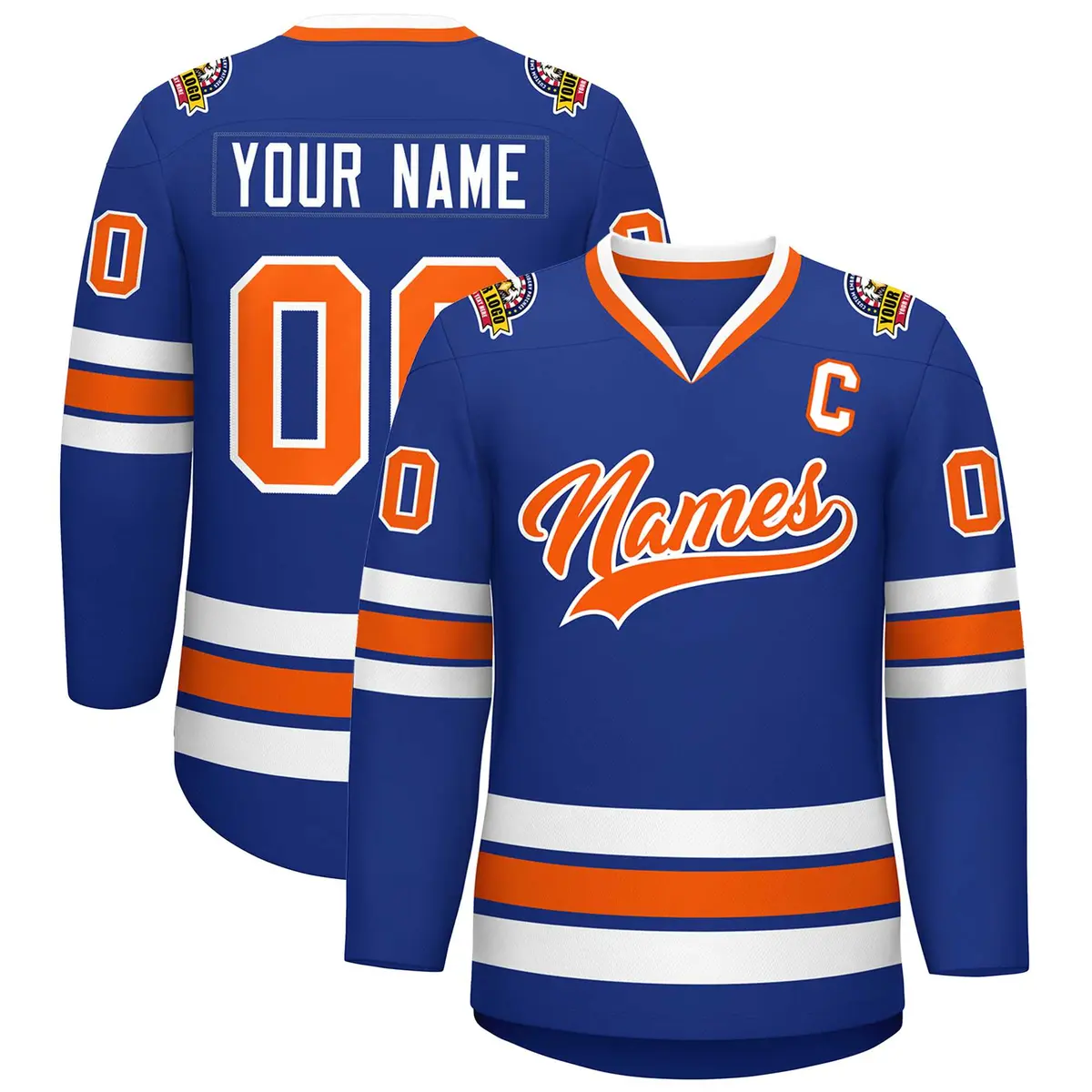 Royal Orange-White Classic Style Hockey Jersey