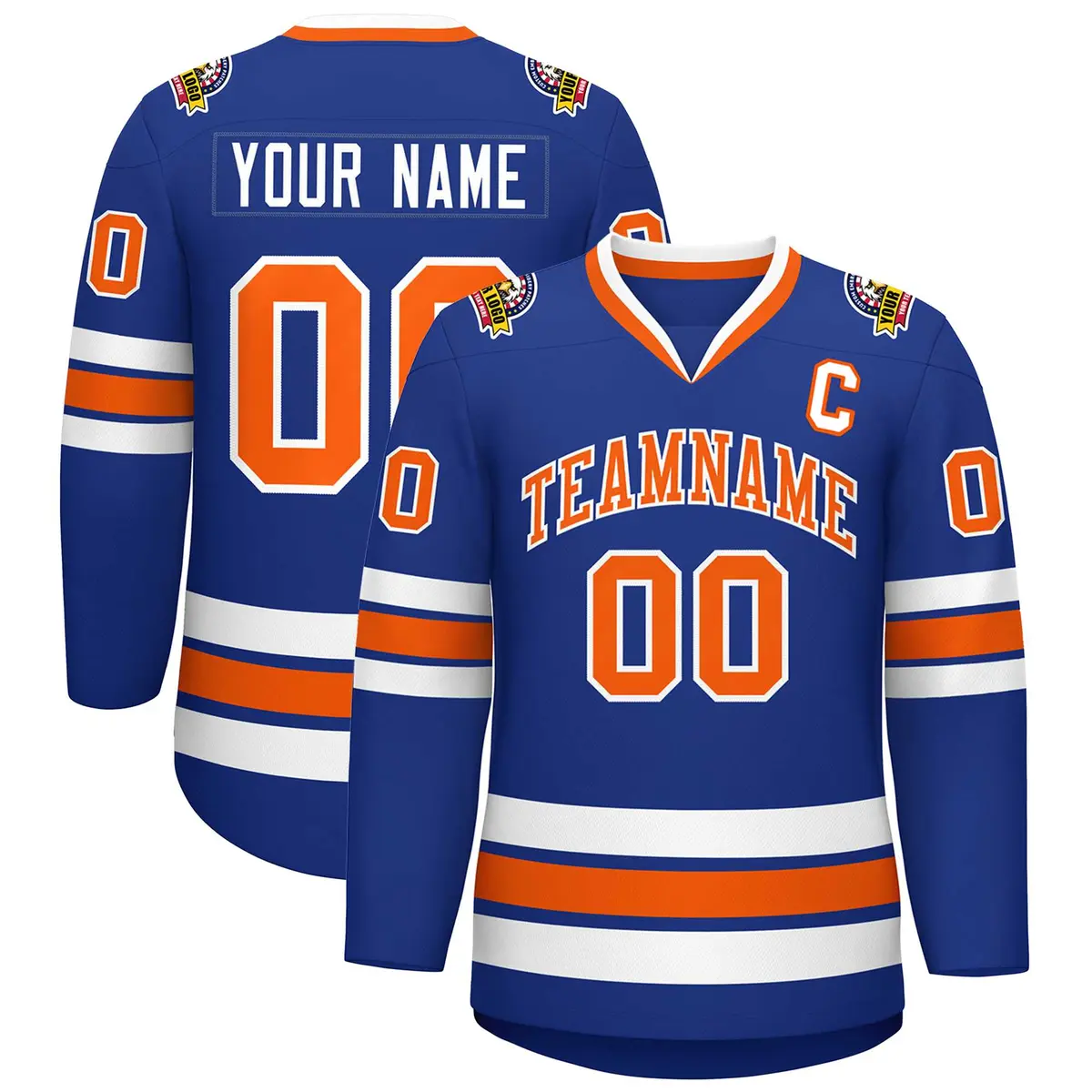 Royal Orange-White Classic Style Hockey Jersey