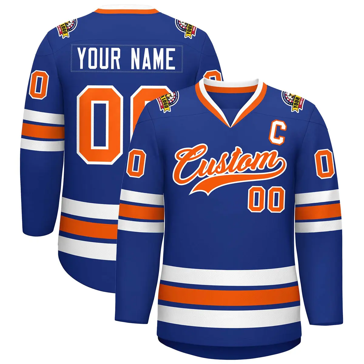 Royal Orange-White Classic Style Hockey Jersey