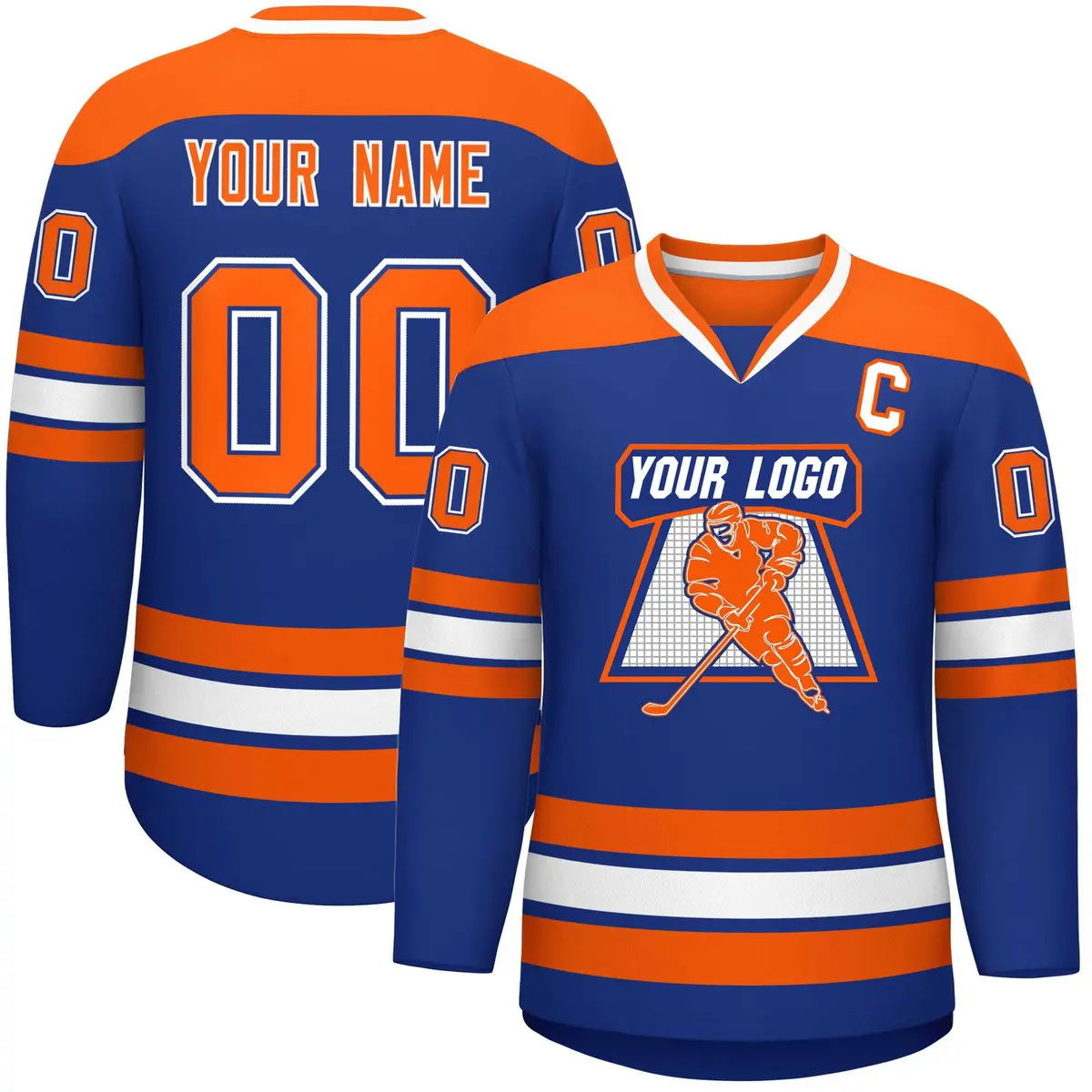 Royal Orange-White Classic V-Neck Hockey Jersey