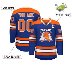 Royal Orange-White Classic V-Neck Hockey Jersey 2