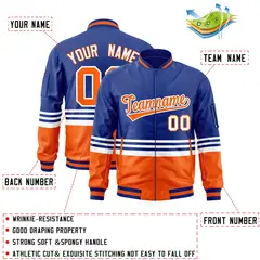 Royal Orange-White Color Block Full-Zip Varsity Letterman Bomber Jacket 2